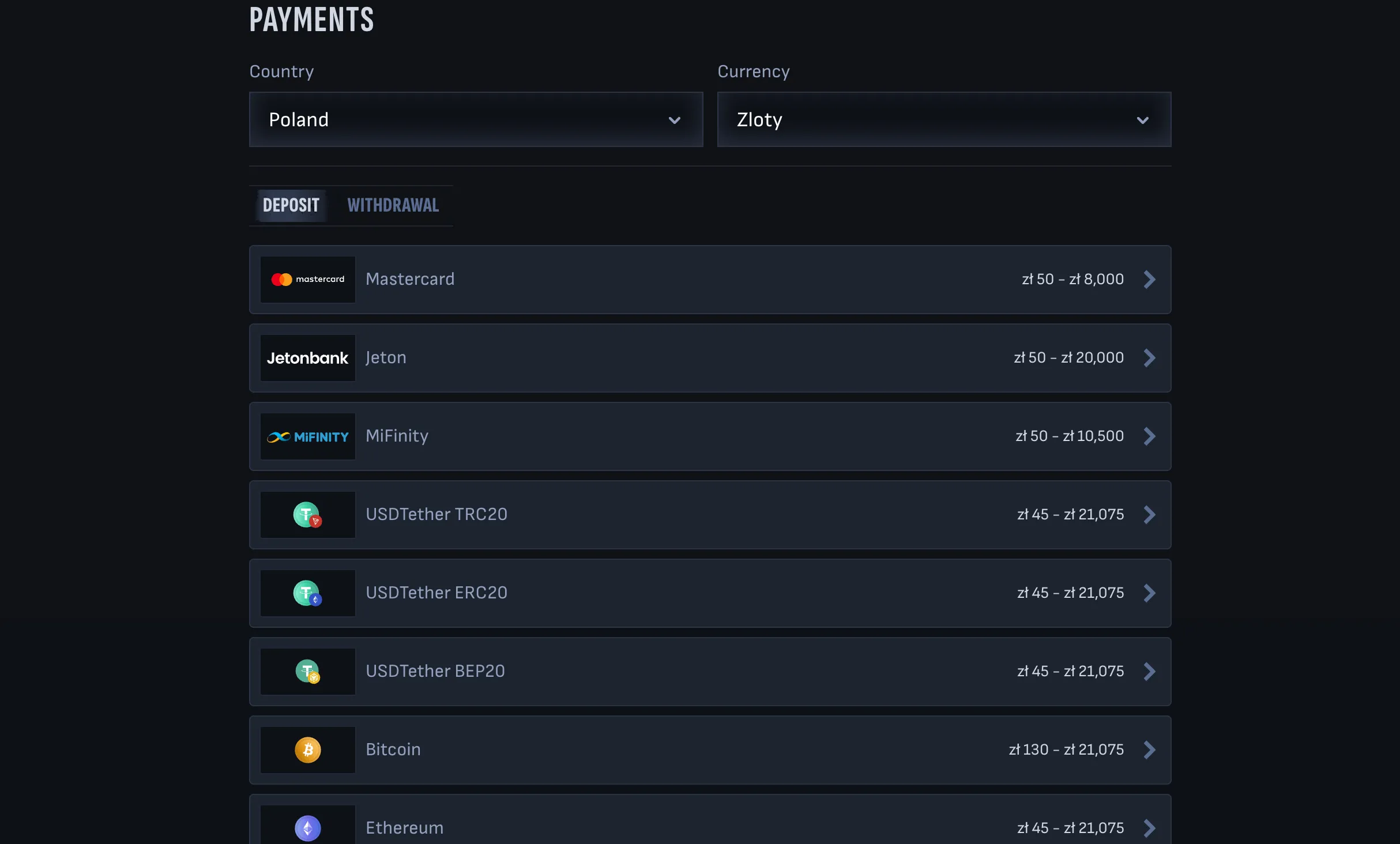 Métodos de depósito globales incluyendo Bizum, PayPal y Criptomonedas